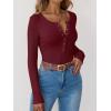 imageANRABESS Long Sleeve Shirts for Women Henley Button Down Tops Ribbed Knit Slim Fit Fall Basic Tee 2025 Casual Trendy ClothesBurgundy