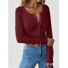 imageANRABESS Long Sleeve Shirts for Women Henley Button Down Tops Ribbed Knit Slim Fit Fall Basic Tee 2025 Casual Trendy ClothesBurgundy