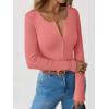 imageANRABESS Long Sleeve Shirts for Women Henley Button Down Tops Ribbed Knit Slim Fit Fall Basic Tee 2025 Casual Trendy ClothesCoral Pink