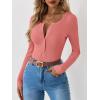 imageANRABESS Long Sleeve Shirts for Women Henley Button Down Tops Ribbed Knit Slim Fit Fall Basic Tee 2025 Casual Trendy ClothesCoral Pink
