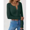 imageANRABESS Long Sleeve Shirts for Women Henley Button Down Tops Ribbed Knit Slim Fit Fall Basic Tee 2025 Casual Trendy ClothesForest Green