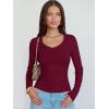 imageANRABESS Long Sleeve Shirts for Women V Neck Ribbed Knit Fitted Fall Basic Tshirts Going Out Tops 2025 Casual Trendy ClothesDeep Red