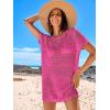 imageANRABESS Swimsuit Cover Up for Women 2025 Crochet Bathing Suit Swimwear Mesh Knit Beach Dress Summer Vacation Outfit ClothesHot Pink