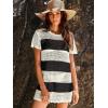 imageANRABESS Swimsuit Cover Up for Women 2025 Crochet Bathing Suit Swimwear Mesh Knit Beach Dress Summer Vacation Outfit ClothesStripe Black White