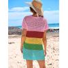 imageANRABESS Swimsuit Cover Up for Women 2025 Crochet Bathing Suit Swimwear Mesh Knit Beach Dress Summer Vacation Outfit ClothesStripe Rainbow