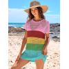 imageANRABESS Swimsuit Cover Up for Women 2025 Crochet Bathing Suit Swimwear Mesh Knit Beach Dress Summer Vacation Outfit ClothesStripe Rainbow