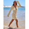 imageANRABESS Women Beach Crochet Cover Ups Summer Knit Swimwear Mesh Bathing Suit Hollow Out Dress 2025 Vacation SwimsuitBeige