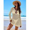 imageANRABESS Women Beach Crochet Cover Ups Summer Knit Swimwear Mesh Bathing Suit Hollow Out Dress 2025 Vacation SwimsuitBeige