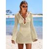 imageANRABESS Women Beach Crochet Cover Ups Summer Knit Swimwear Mesh Bathing Suit Hollow Out Dress 2025 Vacation SwimsuitBeige