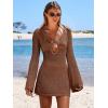 imageANRABESS Women Beach Crochet Cover Ups Summer Knit Swimwear Mesh Bathing Suit Hollow Out Dress 2025 Vacation SwimsuitBrown