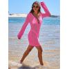 imageANRABESS Women Beach Crochet Cover Ups Summer Knit Swimwear Mesh Bathing Suit Hollow Out Dress 2025 Vacation SwimsuitHot Pink