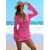 imageANRABESS Women Beach Crochet Cover Ups Summer Knit Swimwear Mesh Bathing Suit Hollow Out Dress 2025 Vacation SwimsuitHot Pink