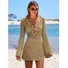 imageANRABESS Women Beach Crochet Cover Ups Summer Knit Swimwear Mesh Bathing Suit Hollow Out Dress 2025 Vacation SwimsuitKhaki