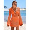 imageANRABESS Women Beach Crochet Cover Ups Summer Knit Swimwear Mesh Bathing Suit Hollow Out Dress 2025 Vacation SwimsuitOrang