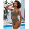 imageANRABESS Women High Waisted Bikini Sets Color Block Summer Beach Vacation 2 Piece Bathing Suit Tummy Control Ribbed SwimsuitArmy Green