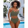 imageANRABESS Women High Waisted Bikini Sets Color Block Summer Beach Vacation 2 Piece Bathing Suit Tummy Control Ribbed SwimsuitArmy Green