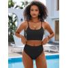 imageANRABESS Women High Waisted Bikini Sets Color Block Summer Beach Vacation 2 Piece Bathing Suit Tummy Control Ribbed SwimsuitBlack