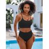 imageANRABESS Women High Waisted Bikini Sets Color Block Summer Beach Vacation 2 Piece Bathing Suit Tummy Control Ribbed SwimsuitBlack