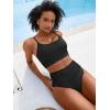 imageANRABESS Women High Waisted Bikini Sets Color Block Summer Beach Vacation 2 Piece Bathing Suit Tummy Control Ribbed SwimsuitBlack