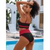 imageANRABESS Women High Waisted Bikini Sets Color Block Summer Beach Vacation 2 Piece Bathing Suit Tummy Control Ribbed SwimsuitBlack Red
