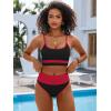 imageANRABESS Women High Waisted Bikini Sets Color Block Summer Beach Vacation 2 Piece Bathing Suit Tummy Control Ribbed SwimsuitBlack Red