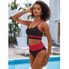 imageANRABESS Women High Waisted Bikini Sets Color Block Summer Beach Vacation 2 Piece Bathing Suit Tummy Control Ribbed SwimsuitBlack Red