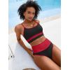 imageANRABESS Women High Waisted Bikini Sets Color Block Summer Beach Vacation 2 Piece Bathing Suit Tummy Control Ribbed SwimsuitBlack Red