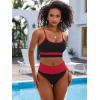 imageANRABESS Women High Waisted Bikini Sets Color Block Summer Beach Vacation 2 Piece Bathing Suit Tummy Control Ribbed SwimsuitBlack Red