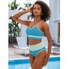 imageANRABESS Women High Waisted Bikini Sets Color Block Summer Beach Vacation 2 Piece Bathing Suit Tummy Control Ribbed SwimsuitBlue Green