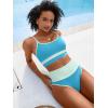 imageANRABESS Women High Waisted Bikini Sets Color Block Summer Beach Vacation 2 Piece Bathing Suit Tummy Control Ribbed SwimsuitBlue Green