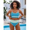 imageANRABESS Women High Waisted Bikini Sets Color Block Summer Beach Vacation 2 Piece Bathing Suit Tummy Control Ribbed SwimsuitBlue Green