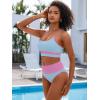 imageANRABESS Women High Waisted Bikini Sets Color Block Summer Beach Vacation 2 Piece Bathing Suit Tummy Control Ribbed SwimsuitBlue Pink