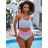 imageANRABESS Women High Waisted Bikini Sets Color Block Summer Beach Vacation 2 Piece Bathing Suit Tummy Control Ribbed SwimsuitBlue Pink