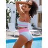 imageANRABESS Women High Waisted Bikini Sets Color Block Summer Beach Vacation 2 Piece Bathing Suit Tummy Control Ribbed SwimsuitBlue Pink