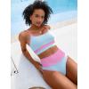 imageANRABESS Women High Waisted Bikini Sets Color Block Summer Beach Vacation 2 Piece Bathing Suit Tummy Control Ribbed SwimsuitBlue Pink