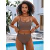 imageANRABESS Women High Waisted Bikini Sets Color Block Summer Beach Vacation 2 Piece Bathing Suit Tummy Control Ribbed SwimsuitBrown