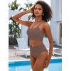 imageANRABESS Women High Waisted Bikini Sets Color Block Summer Beach Vacation 2 Piece Bathing Suit Tummy Control Ribbed SwimsuitBrown