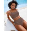 imageANRABESS Women High Waisted Bikini Sets Color Block Summer Beach Vacation 2 Piece Bathing Suit Tummy Control Ribbed SwimsuitBrown