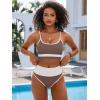 imageANRABESS Women High Waisted Bikini Sets Color Block Summer Beach Vacation 2 Piece Bathing Suit Tummy Control Ribbed SwimsuitBrown White