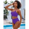 imageANRABESS Women High Waisted Bikini Sets Color Block Summer Beach Vacation 2 Piece Bathing Suit Tummy Control Ribbed SwimsuitDeep Purple