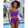 imageANRABESS Women High Waisted Bikini Sets Color Block Summer Beach Vacation 2 Piece Bathing Suit Tummy Control Ribbed SwimsuitDeep Purple