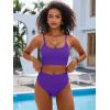 imageANRABESS Women High Waisted Bikini Sets Color Block Summer Beach Vacation 2 Piece Bathing Suit Tummy Control Ribbed SwimsuitDeep Purple