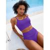 imageANRABESS Women High Waisted Bikini Sets Color Block Summer Beach Vacation 2 Piece Bathing Suit Tummy Control Ribbed SwimsuitDeep Purple