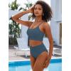 imageANRABESS Women High Waisted Bikini Sets Color Block Summer Beach Vacation 2 Piece Bathing Suit Tummy Control Ribbed SwimsuitGrey Blue