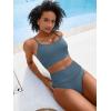 imageANRABESS Women High Waisted Bikini Sets Color Block Summer Beach Vacation 2 Piece Bathing Suit Tummy Control Ribbed SwimsuitGrey Blue