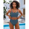 imageANRABESS Women High Waisted Bikini Sets Color Block Summer Beach Vacation 2 Piece Bathing Suit Tummy Control Ribbed SwimsuitGrey Blue