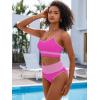 imageANRABESS Women High Waisted Bikini Sets Color Block Summer Beach Vacation 2 Piece Bathing Suit Tummy Control Ribbed SwimsuitHot Pink