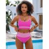imageANRABESS Women High Waisted Bikini Sets Color Block Summer Beach Vacation 2 Piece Bathing Suit Tummy Control Ribbed SwimsuitHot Pink