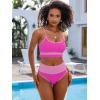 imageANRABESS Women High Waisted Bikini Sets Color Block Summer Beach Vacation 2 Piece Bathing Suit Tummy Control Ribbed SwimsuitHot Pink