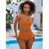 imageANRABESS Women High Waisted Bikini Sets Color Block Summer Beach Vacation 2 Piece Bathing Suit Tummy Control Ribbed SwimsuitOrange
